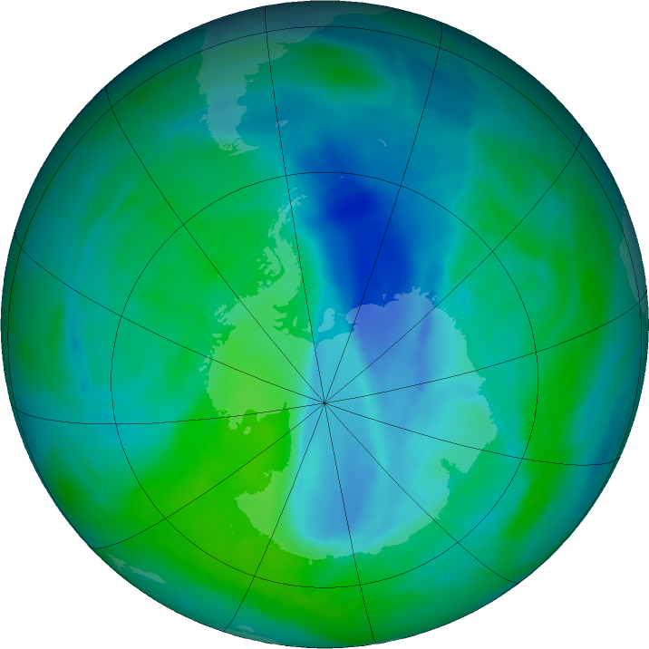 Antarctic ozone map for 19 December 2015